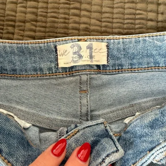 We The Free Anthropologie Light Wash High Rise Raw Hem Skinny Jeans Sz 31 - Picture 6 of 14